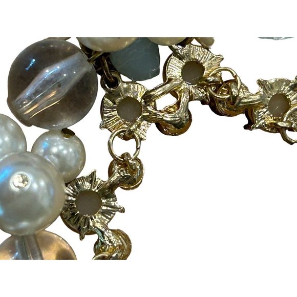FAUX PEARL STATEMENT BUBBLE NECKLACE, GOLD TONE, IVORY Clear Blue White 23” - Picture 7 of 9